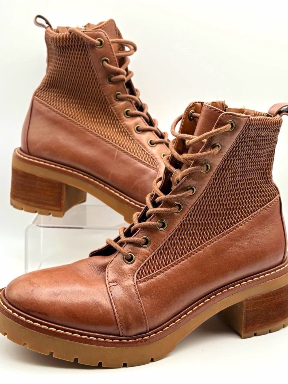 Alex Marie Cognac Lace-Up Chunky Heel Ankle Boots